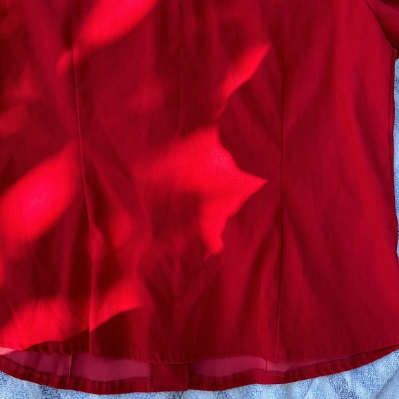 Studio C Red Faux Suede Short Sleeves Blazer Button Up Blouse Slits on Sides 16 - Picture 12 of 15